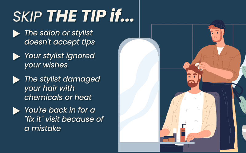 Graphic showing the reasons to skip a tip when at a hair salon