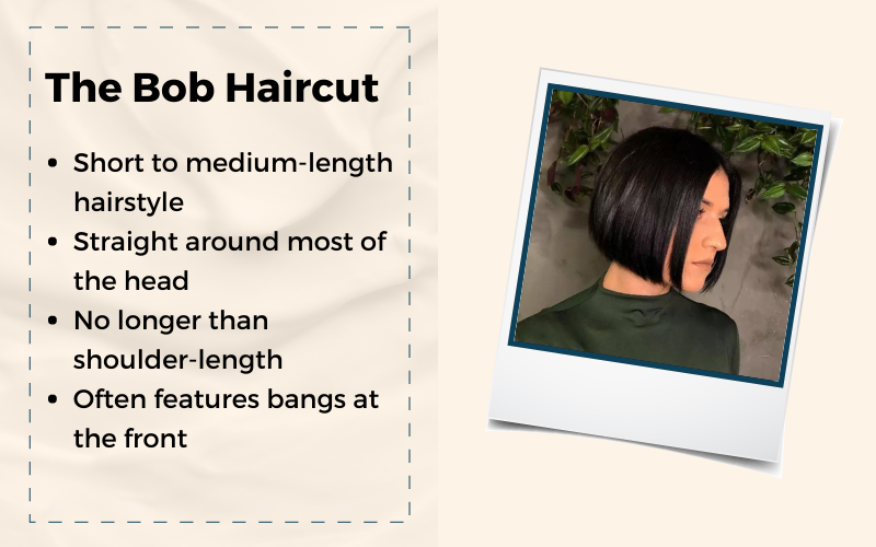 The Bob Haircut depicted in a graphic with an explainer of what it is