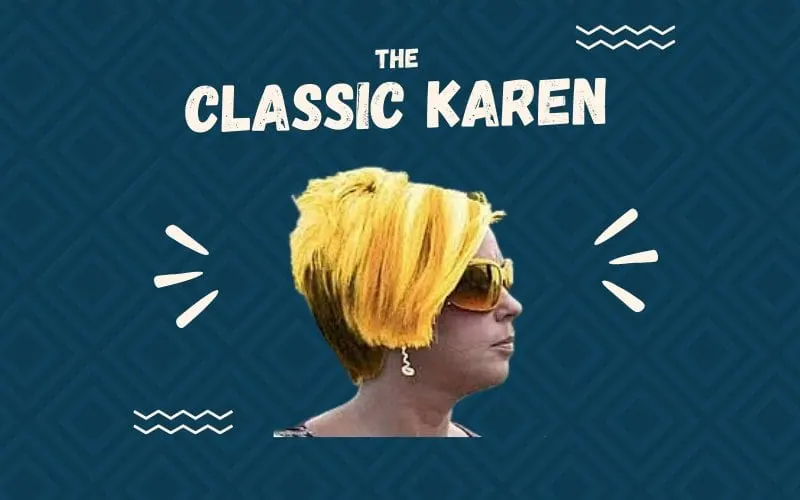 The Classic Karen Haircut Against Blue Square Background