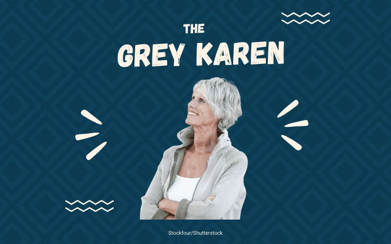 The Grey Karen Against Blue Square Background