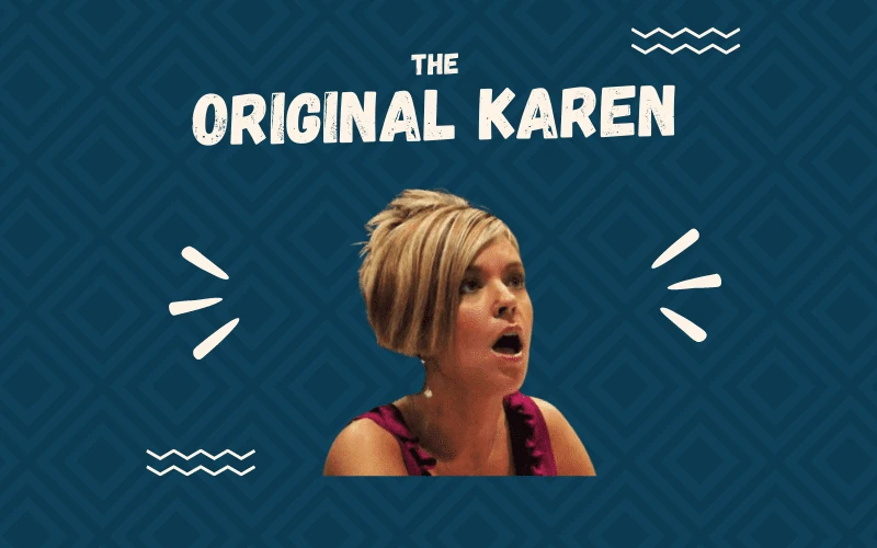 The Original Karen Haircut Against Blue Square Background