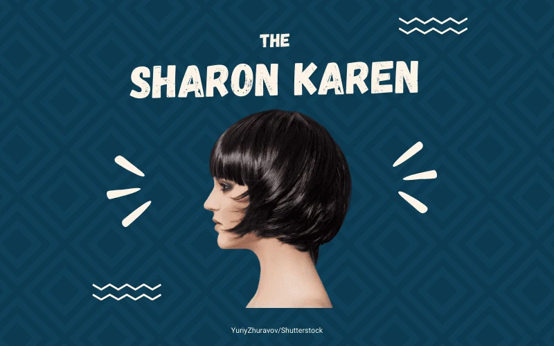 The Sharon Karen Haircut Against Blue Square Background