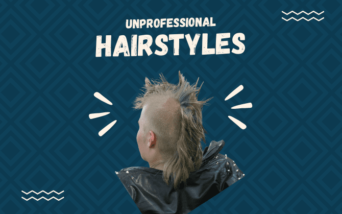 Featured Image titled Unprofessional Hairstyles showing a guy with a mohawk sitting in a leather jacket and looking away from the camera