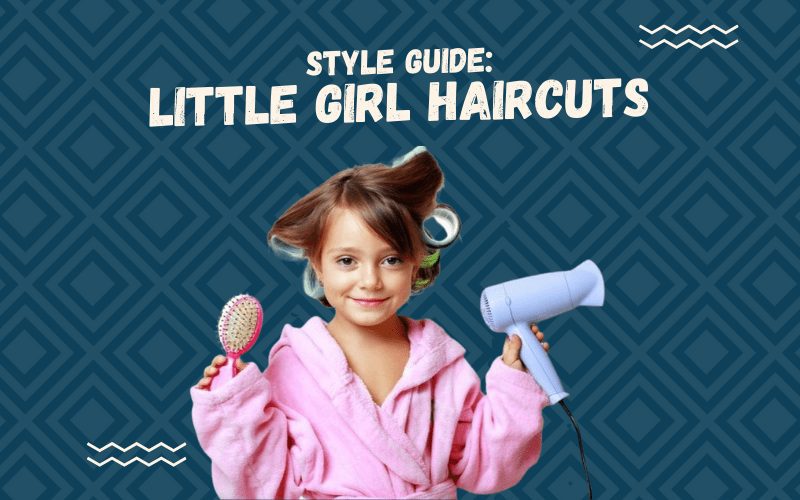 Image titled Style Guide Little Girl Haircuts featuring a girl in a bathrobe with curlers in her hair holding hair tools