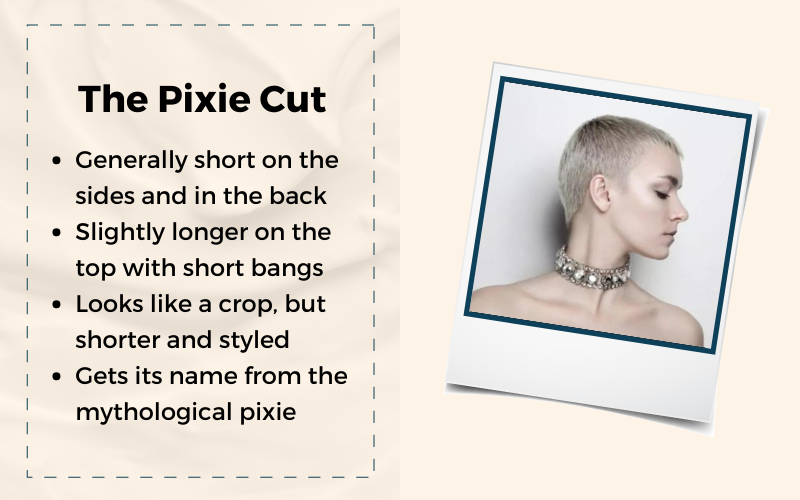 The Pixie Cut depicted in a graphic with an explainer of what it is