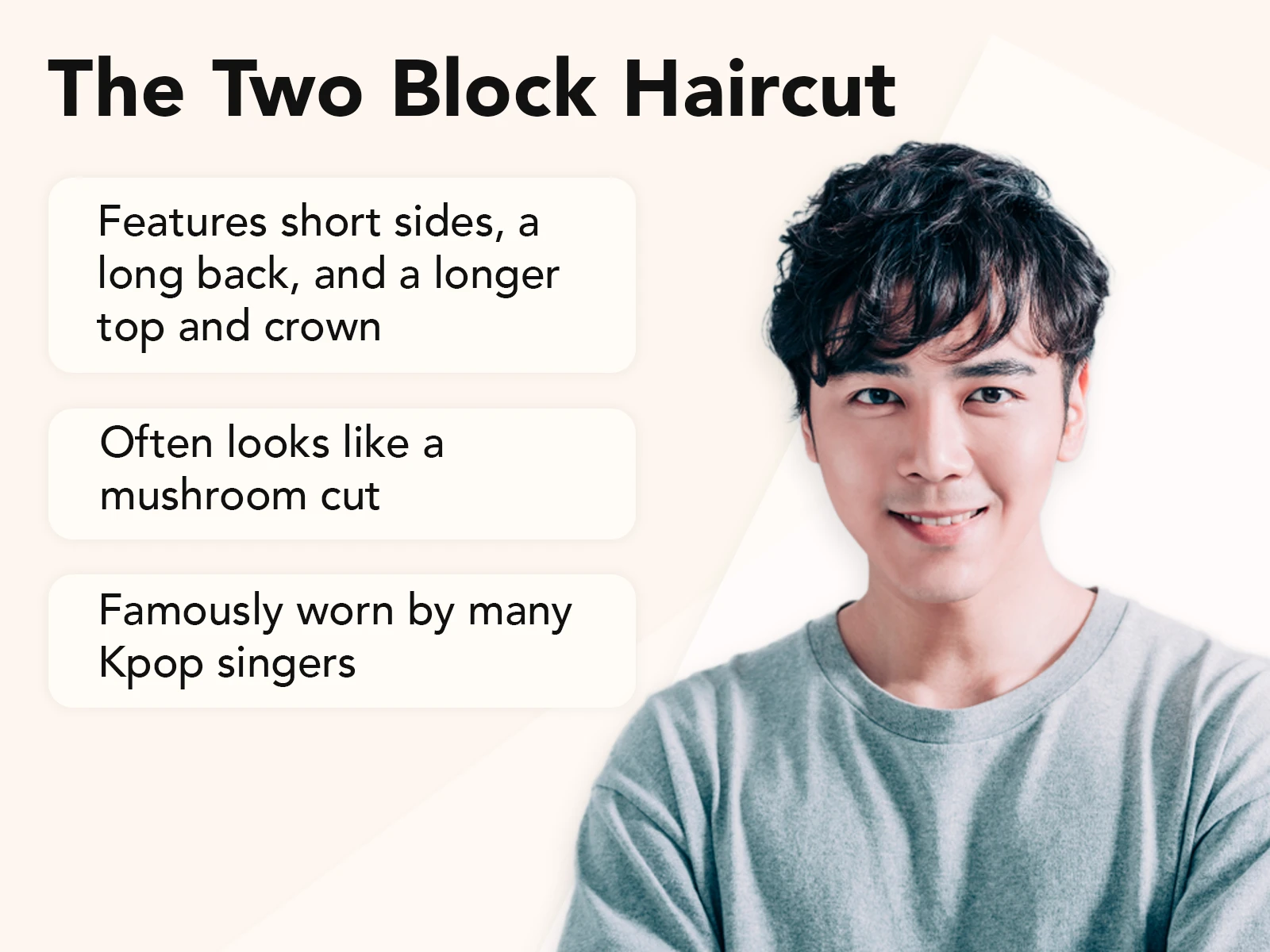 Two Block Haircut explainer image with a tan background