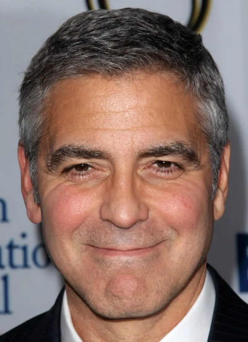 George Clooney rocking a caesar haircut at the West Coast Premiere Reading of 