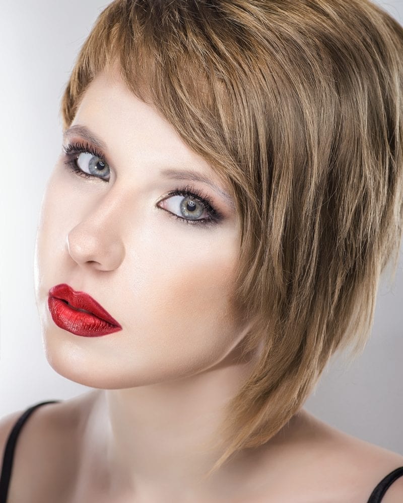 Young woman with modern short shag hairstyle
