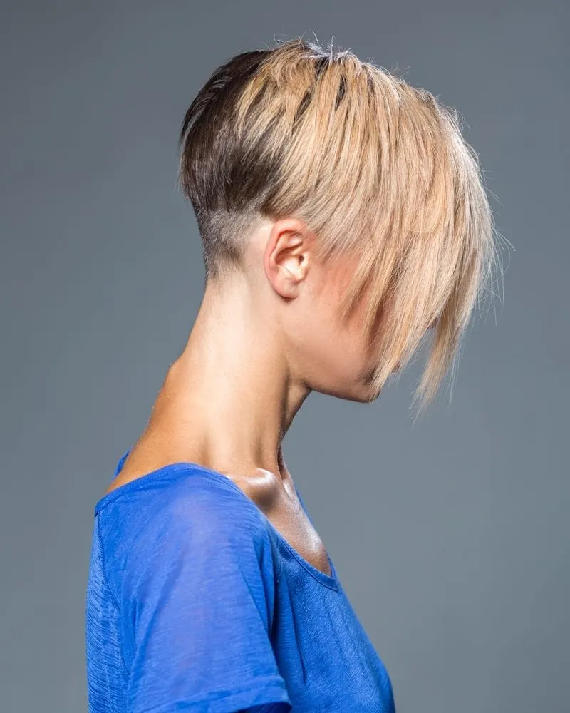 Image of woman with short hairstyle, view from behind. Haircut. Hairstyle
