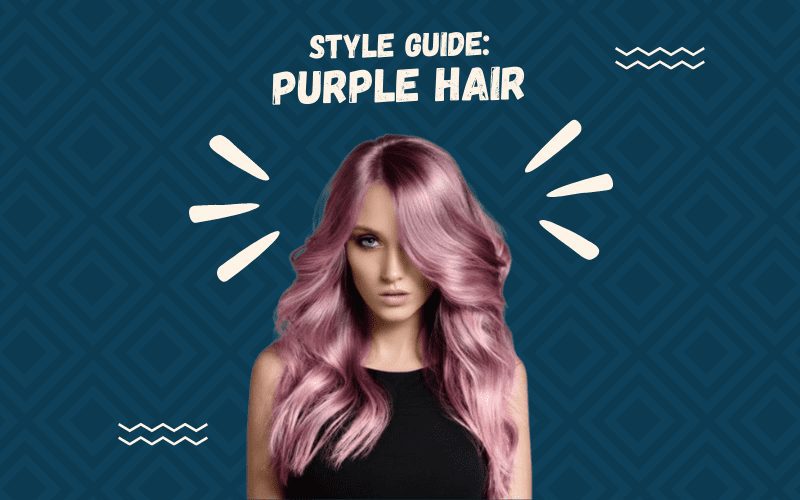 Image titled Style Guide Purple Hair featuring a woman with such a color hair in a black shirt on a blue background in a layflat cutout image
