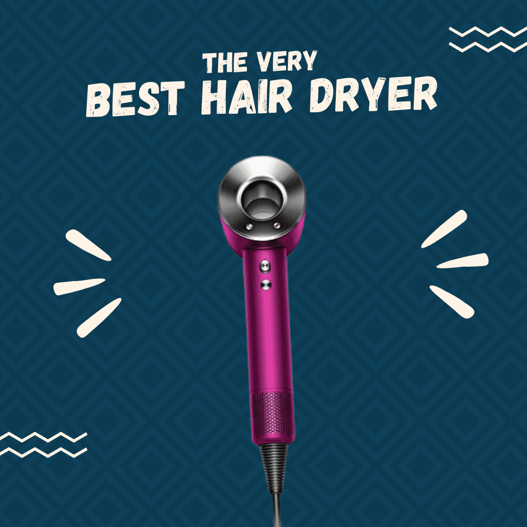 The best hair dryer graphic showing the dyson supersonic in fuscia