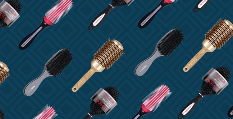 Image titled best hair brushes featuring our top picks placed diagonally against a blue background