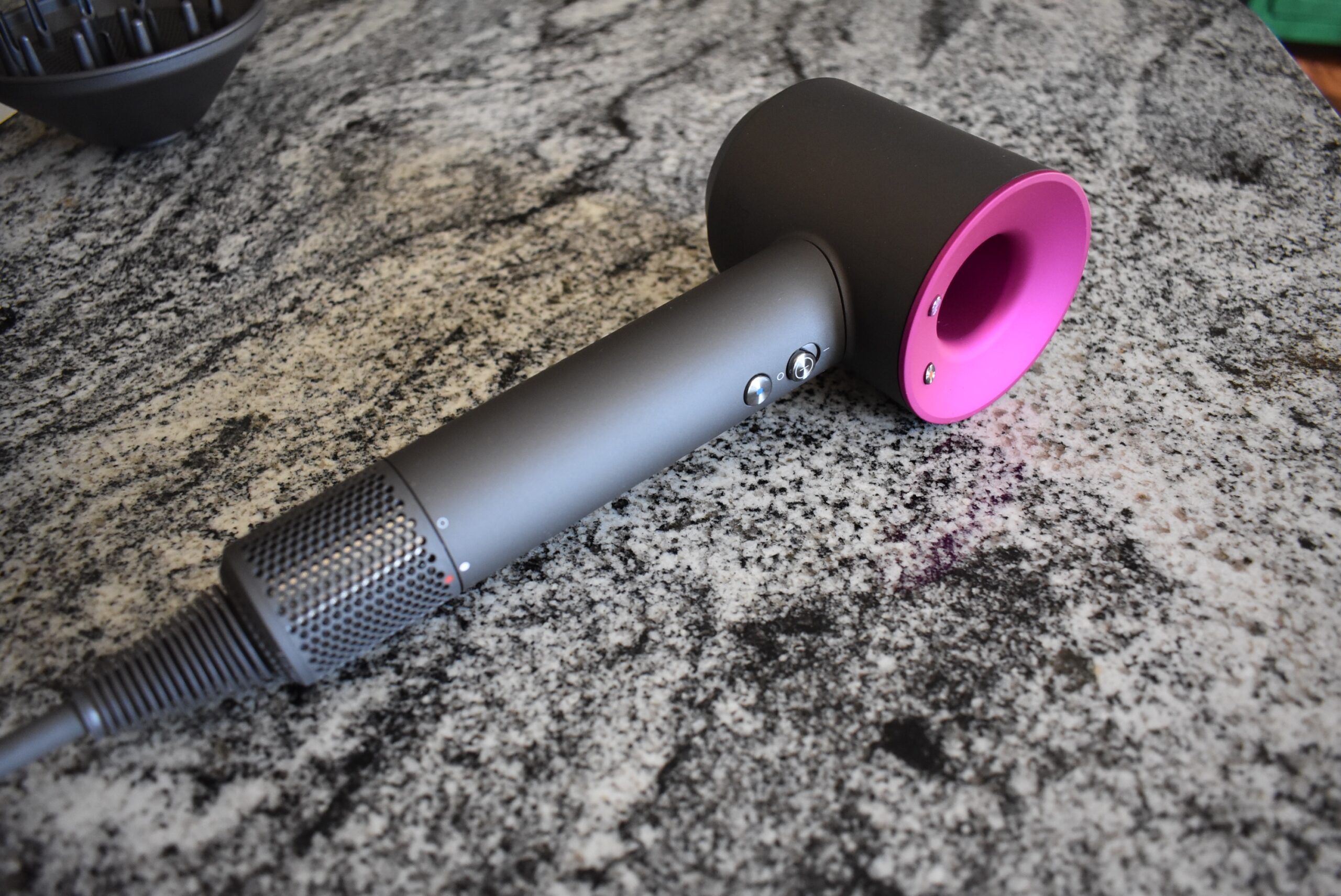 Close-up of a side profile of the Dyson Supersonic hair dryer