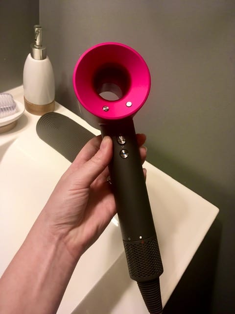 Close-up of the Dyson hair dryer for a review