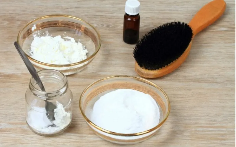 For a piece on how to remove hair dye, a photo of a boar bristle brush with some baking soda