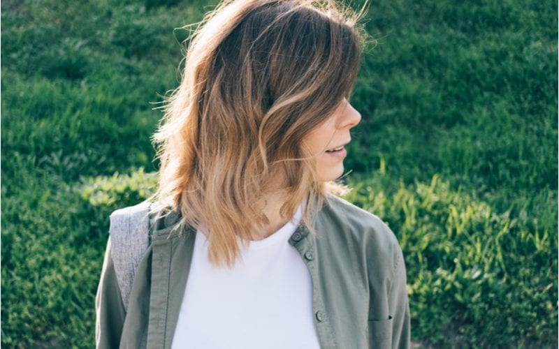 Long bob hair with a disheveled ombre look