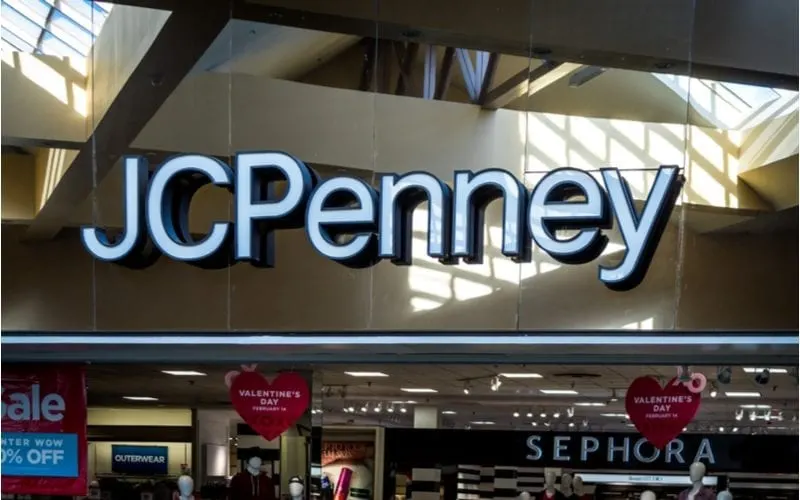 Sign on a JCPenney in a mall for a piece on JCPenney salon prices