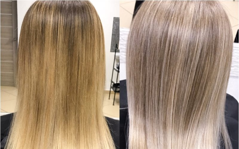 Before and after lightening hair for a piece on what is hair toner