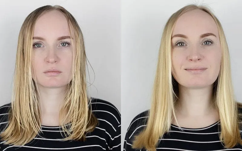 Before and after photo of a woman who used the best shampoo for oily hair in her daily routine
