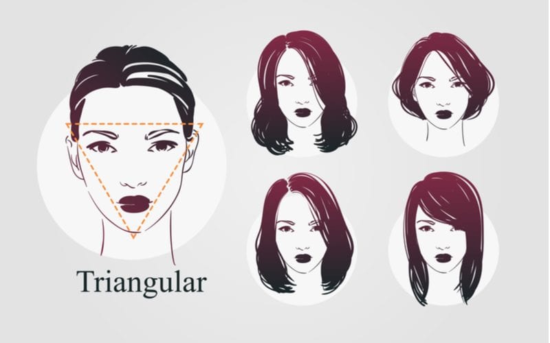 The triangle face shape with different hairstyles displayed on each person in illustrated form
