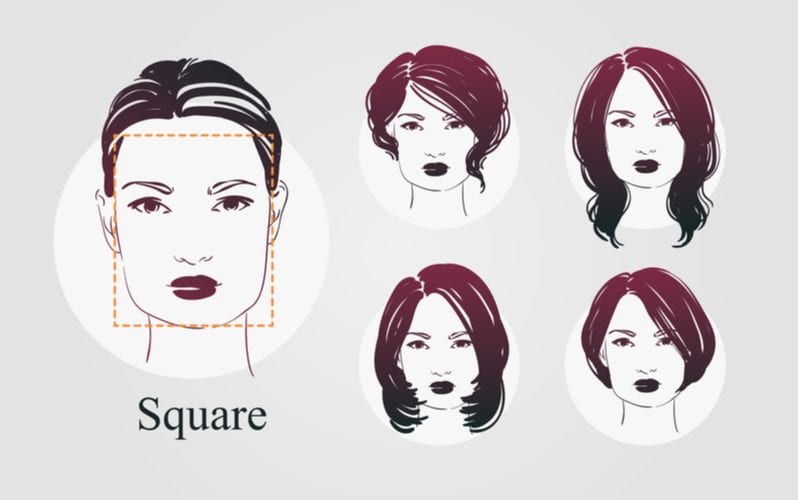 The square face shape with different hairstyles displayed on each person in illustrated form
