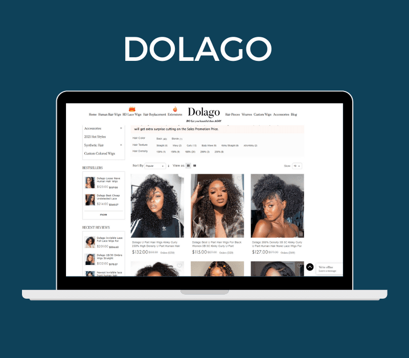 Best place to buy good wigs online featuring a screenshot of the Dolago website