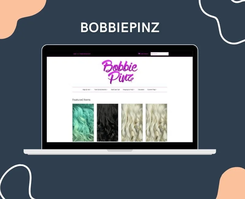 Bobbiepinz website displayed on a graphic image of a mac