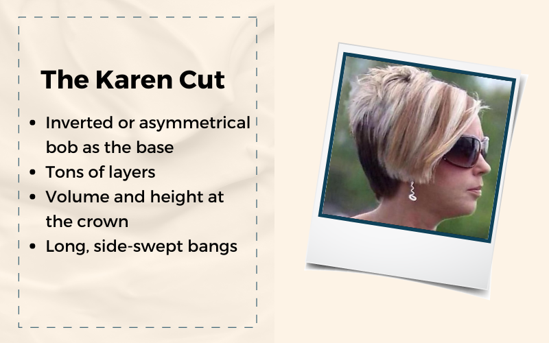 The Karen Haircut depicted in a graphic with an explainer of what it is