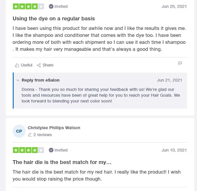 eSalon 4 star customer reviews