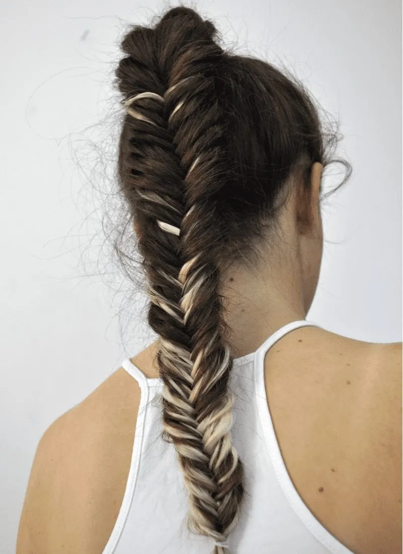 Fishtail Ponytail With Accent Color