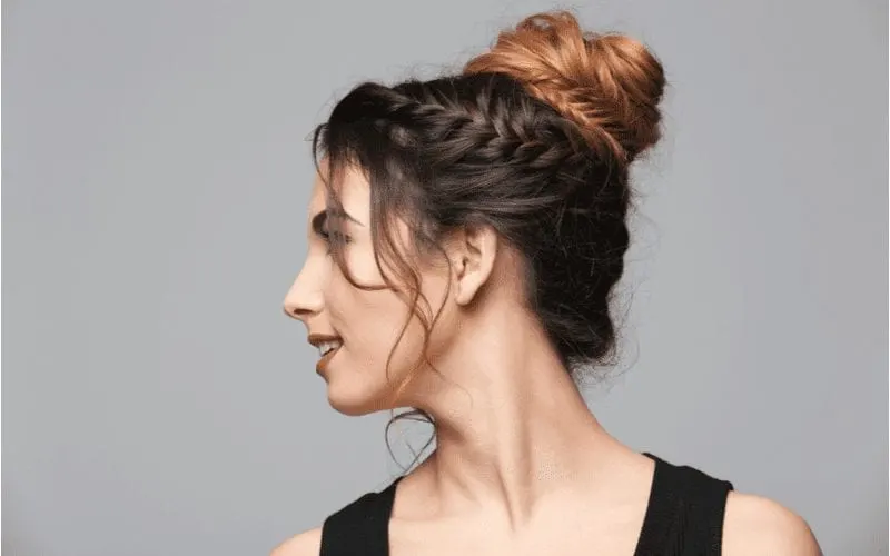 Ombre Messy Bun With Braid Accent as a braided hairstyles
