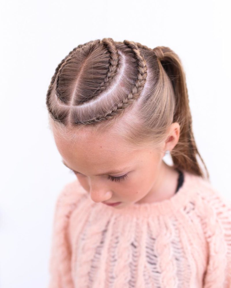 Circular micro braids on a toddler for a piece on braided hairstyles for girls