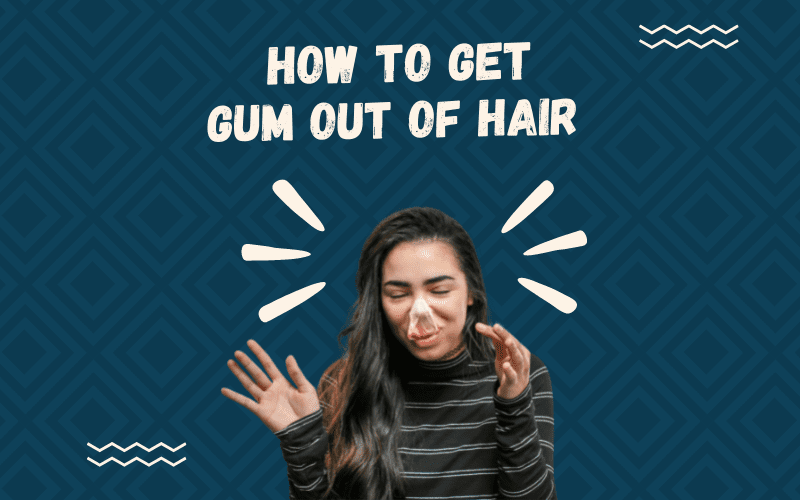 Image titled how to get gum out of hair featuring a gal with a big gum bubble stuck on her nose