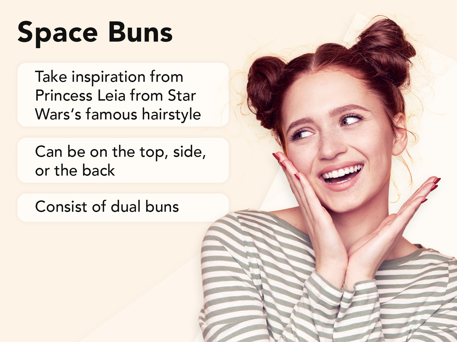 What Are Space Buns explainer image on a tan background