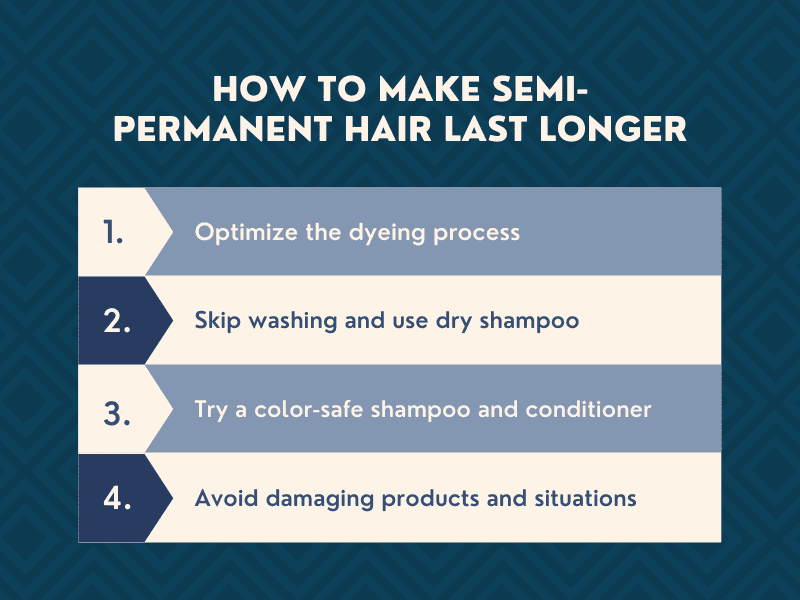 Graphic showing the 4 ways to make semi-permanent hair color last longer
