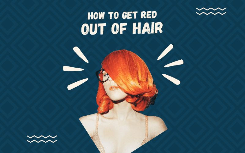 Image titled How to Get Red Out of Hair featuring a woman with such a hair color in a bra and glasses on a blue background