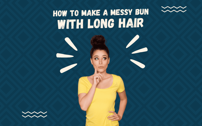 Image titled How to Make a Messy Bun With Long Hair on a woman in a yellow shirt and big eyes putting her hand on her hip