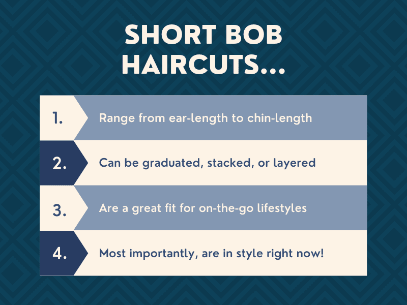 Image titled Short Bob Haircuts... and showing 4 defining characteristics about them