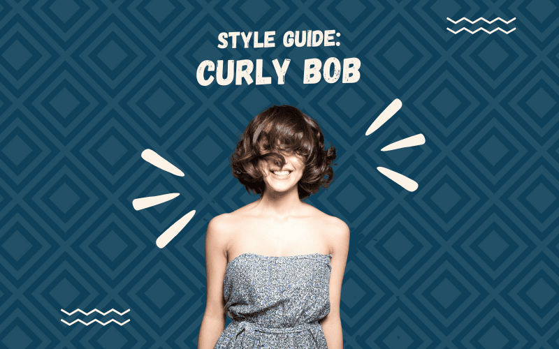 Image titled Style Guide Curly Bob with a woman with such a cut on a blue background