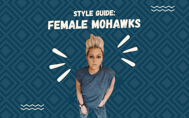 Image titled Style Guide Female Mohawks featuring a woman with such a style in a cutout image on a blue background