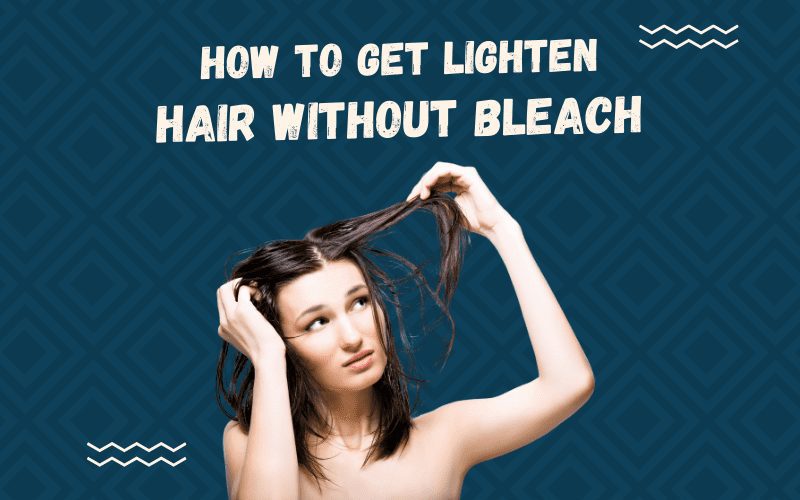 Image titled how to lighten hair without bleach featuring a gal with dark hair holding her hair up in the air