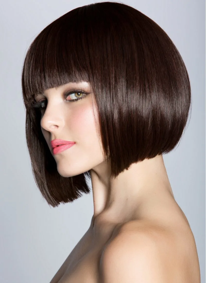Short bob haircut titled Point-Cut With Blunt Bangs