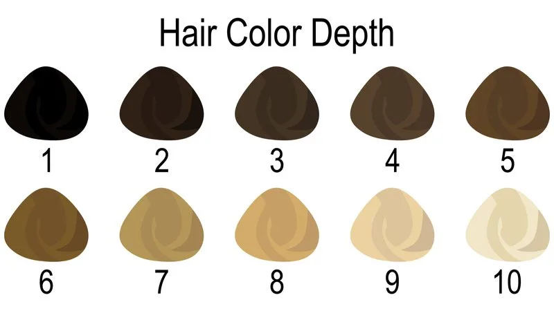 Hair color depth chart for a piece on how to get hair brassy