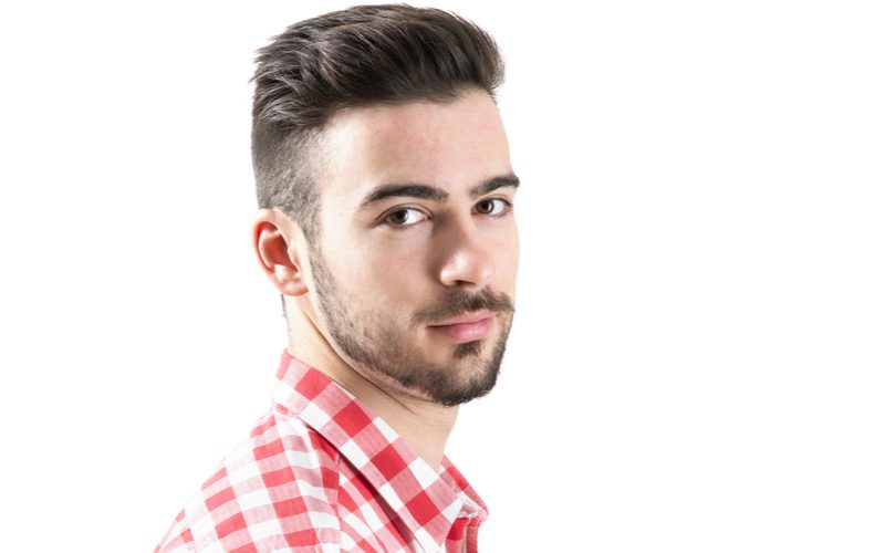 Gelled With a Fade on a guy in a red and white plaid shirt