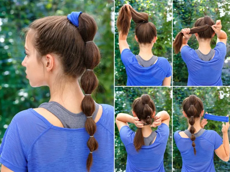 Bubble Pony easy updo in a step-by-step collage