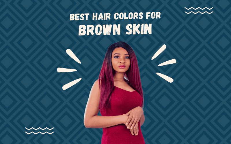 Image titled Best Hair Colors for Brown Skin featuring a woman in a cutout image floating on a blue square graphic background