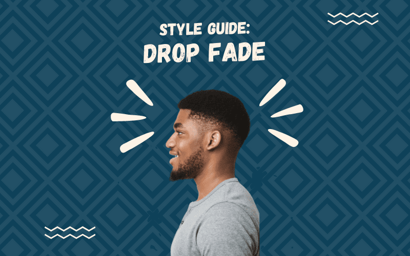 Image titled Style Guide Drop Fade featuring a cutout of a man with such a style floating on a blue square patterned background