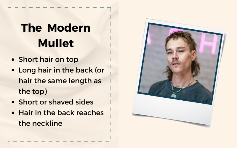 The Modern Mullet Haircut depicted in a graphic with an explainer of what it isThe Modern Mullet Haircut depicted in a graphic with an explainer of what it is