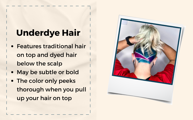 Underdye hair depicted in a graphic with an explainer of what the hairstyle is