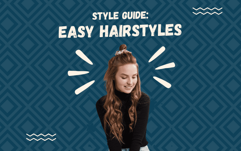 Image Titled Style Guide Easy Hairstyles featuring a woman in a black turtleneck smiling and wearing a scrunchie